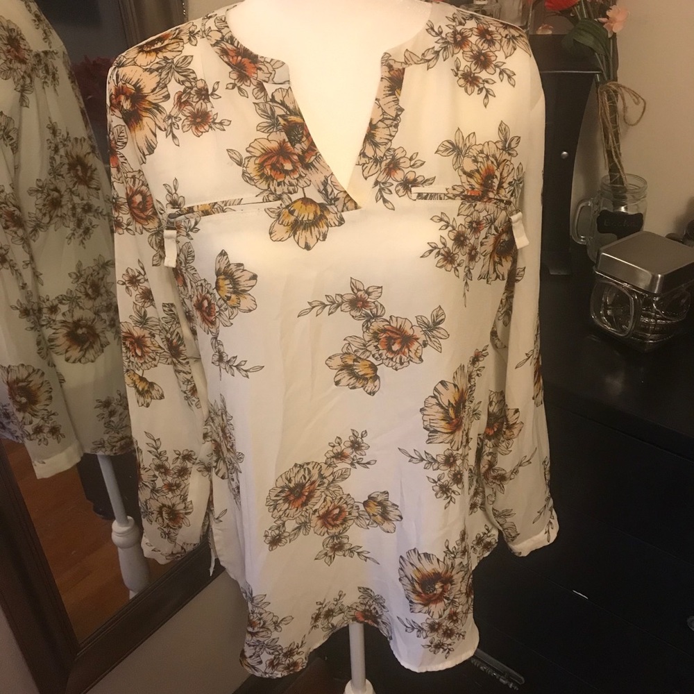 Long Sleeve Blouse Faux Zipper Pockets